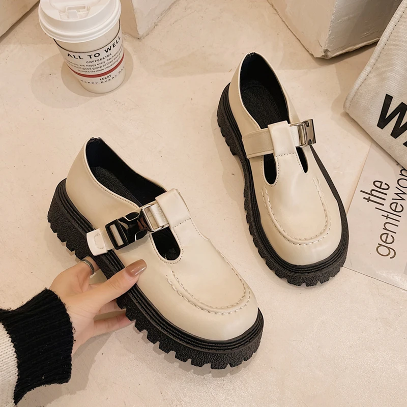 

Black Beige Mary Janes Women Oxfords 2022 Spring Autumn Casual Platform Leather Flats Women Loafers New Design Boat Shoes
