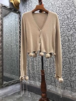 tassel sweaters 2021 autumn winter style women v neck ball deco long sleeve casual khaki red knitted cardigans ladies tops coat
