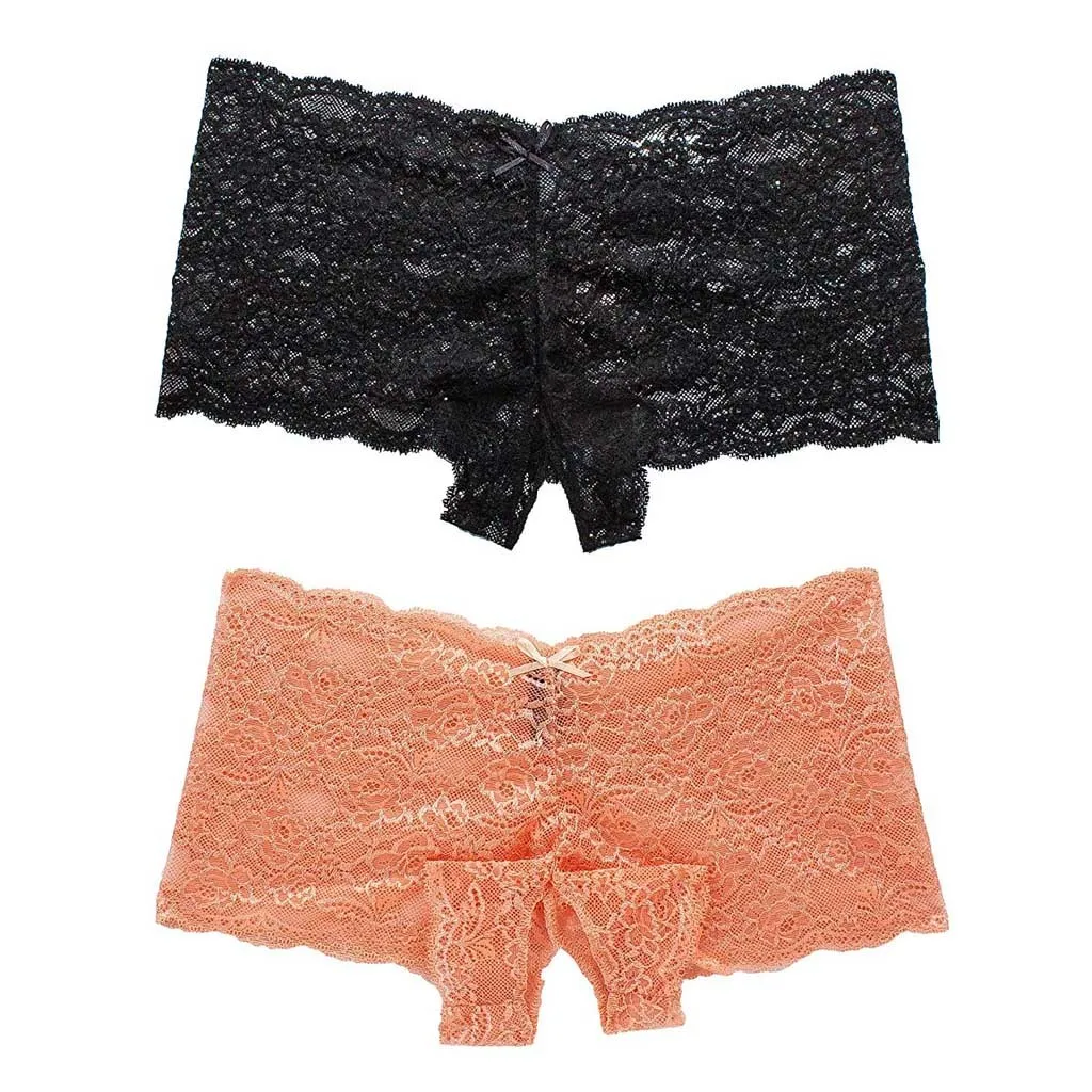 

2pcs Sexy Panties Women Low Waist Lace Thongs And G Strings Underwear Ladies Hollow Underpants See-through Intimates Lingerie