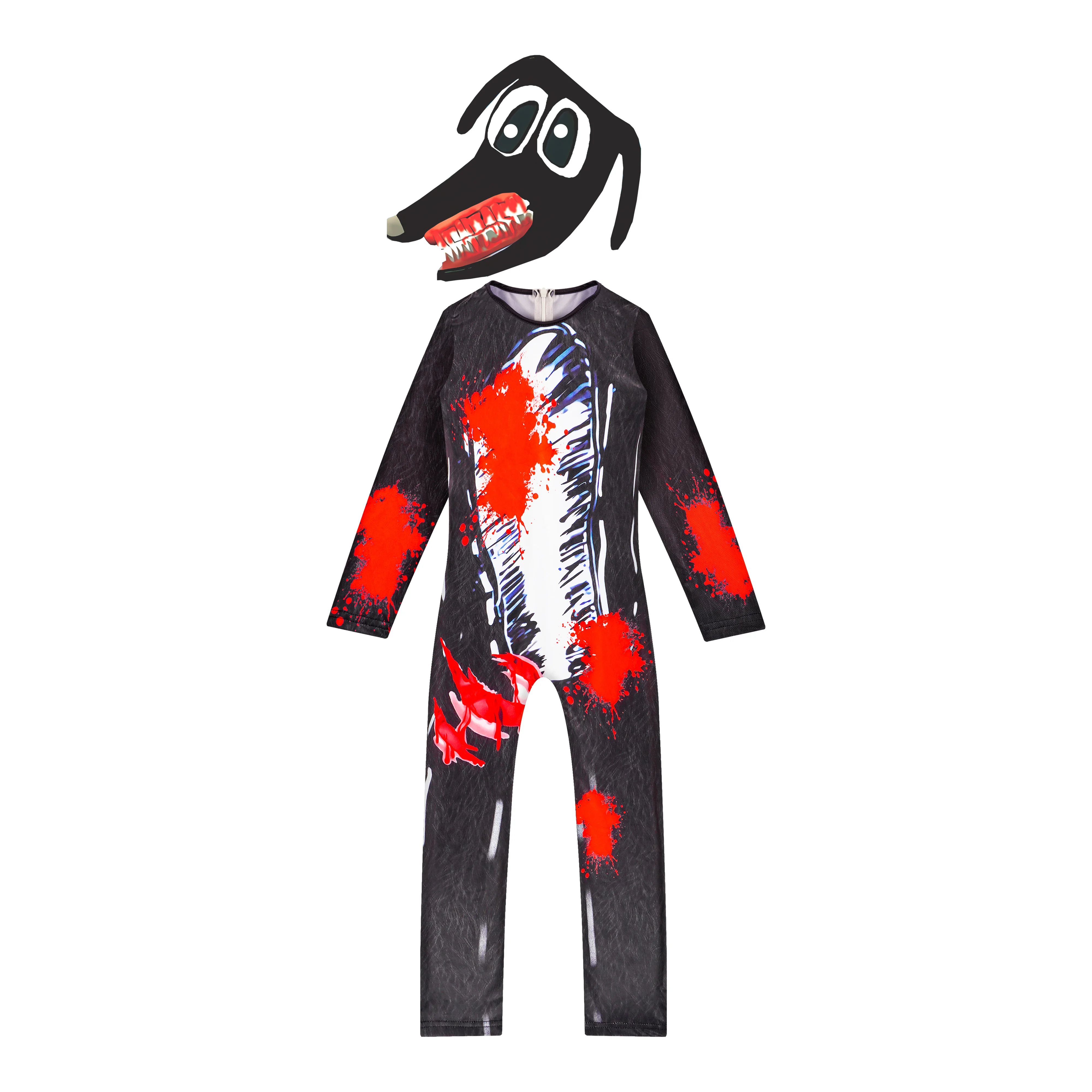 

Cartoon Scary Dog Costume Kids Halloween Cosplay horror black dog Jumpsuit costume carnival children's jumpsuit mask set
