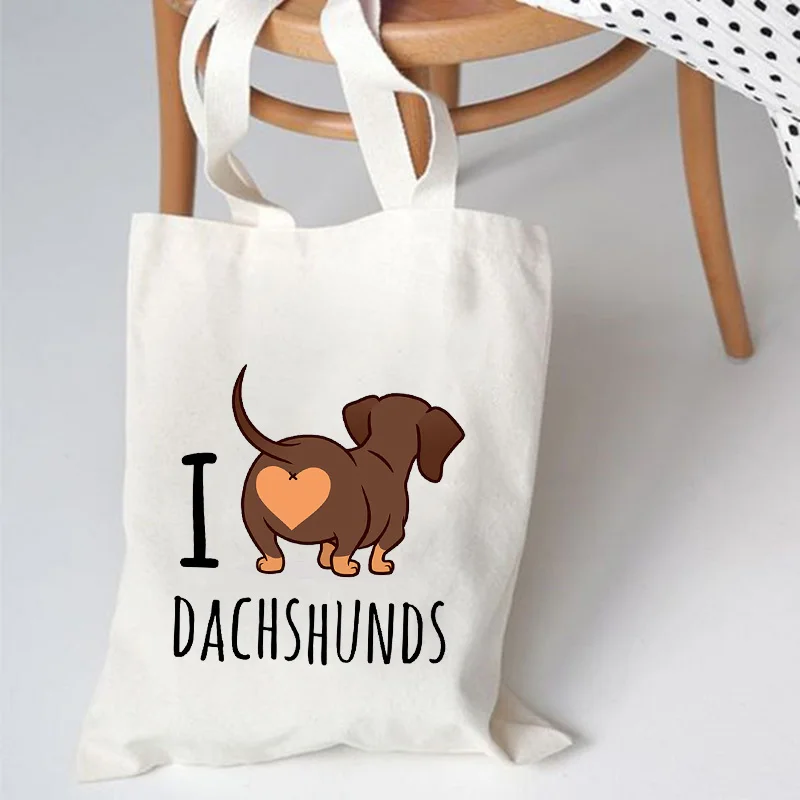 

Dachshund Printed Female Shoulder Bag Harajuku Graphic Ladies Shopping Bag Handbags Canvas Tote Women Eco Reusable Shopper Bags