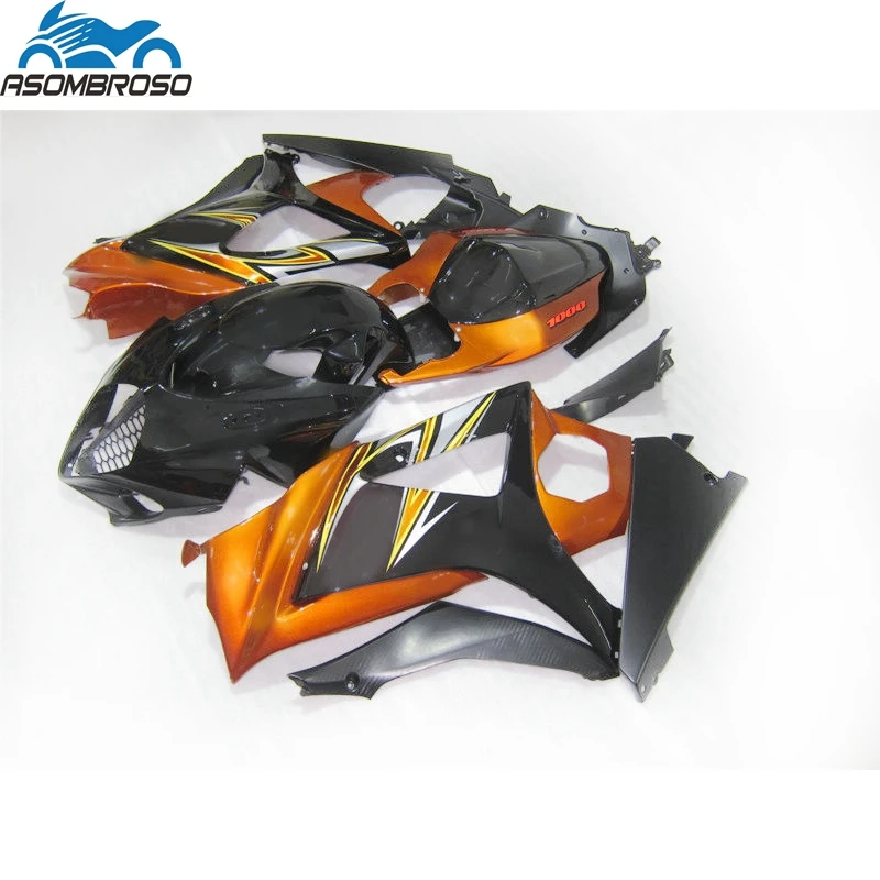 Комплект обтекателей для SUZUKI K7 GSXR 1000 2007 2008 черно-оранжевые пластиковые гоночные