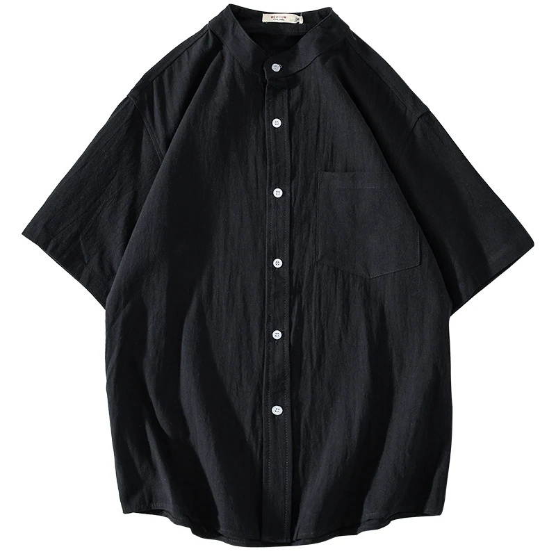 

Однотонная рубашка с коротким рукавом Мужская Летняя мужская рубашка свободная модная повседневная хлопковая рубашка в стиле хип-хоп Мужс...