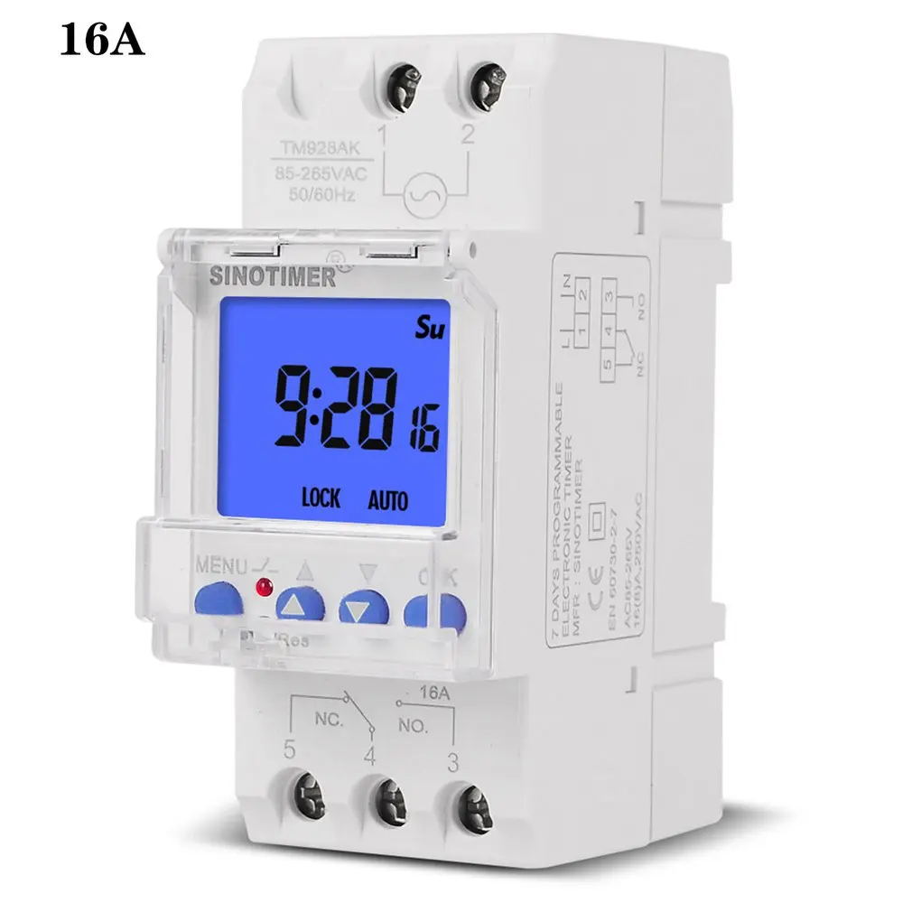 

16A/30A Big LCD Display Backlight Digital Weekly Programmer 85-265V 1NO + 1NC Cycle Time Controller DIN Rail