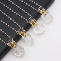 natural stone perfume bottle double hole pendant necklace clear quartz crystal essential oil bottle ladies necklaces jewelry