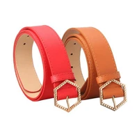 waistband pu belts women 106cm3 4cm female dress lady hexagon metal duckle strap decorative casual band