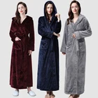 Женский зимний очень длинный плотный теплый фланелевый Халат с капюшоном, женский халат длиной до щиколотки, халаты из кораллового флиса, мужской халат для ванной