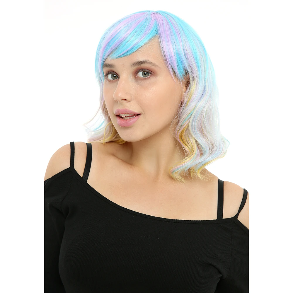 Причудливые W 12 дюймов Короткие Свободные волны парики синтетический парик для