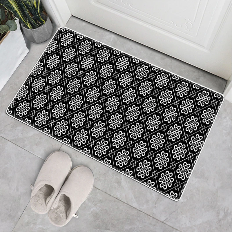 

Black Modern Nordic Grid Home Kitchen Mat Antislip Bath Mat Soft Bedroom Bathroom Floor Mat Living Room Carpet Doormat Tapis Rug