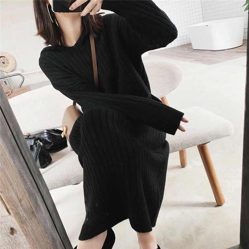 Толстый длинный грубый свитер весна 2020 женское офисное свободное теплое вязаное