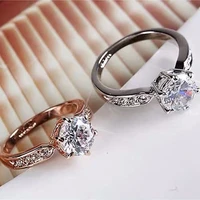 rose gold color six claw crystal ring fashion romantic wedding women proposal promise ring jewelry valentines dayy gifts
