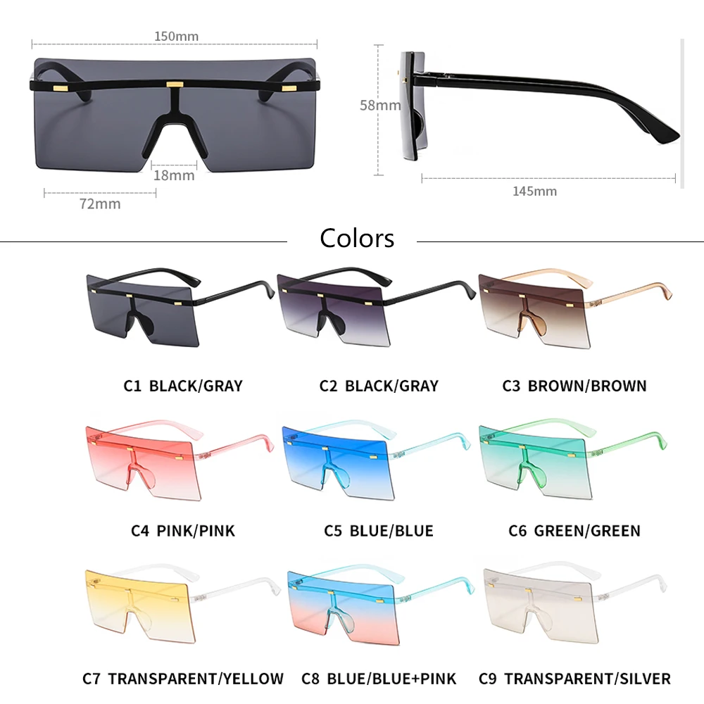 

LongKeeper Onepiece Oversized Square Rimless Sunglasses Women Brand Designer Flat Top Sun Glasses Fashion Punk Vintage Glasses