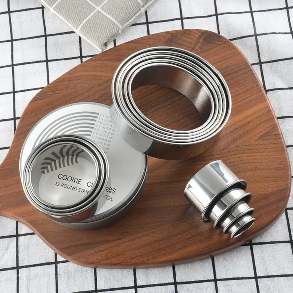 

12PCS Mousse Ring Set with Storage Box Christmas Cookies Pastry Cutters Mold Set Stainless Steel Different Size Round Cookie