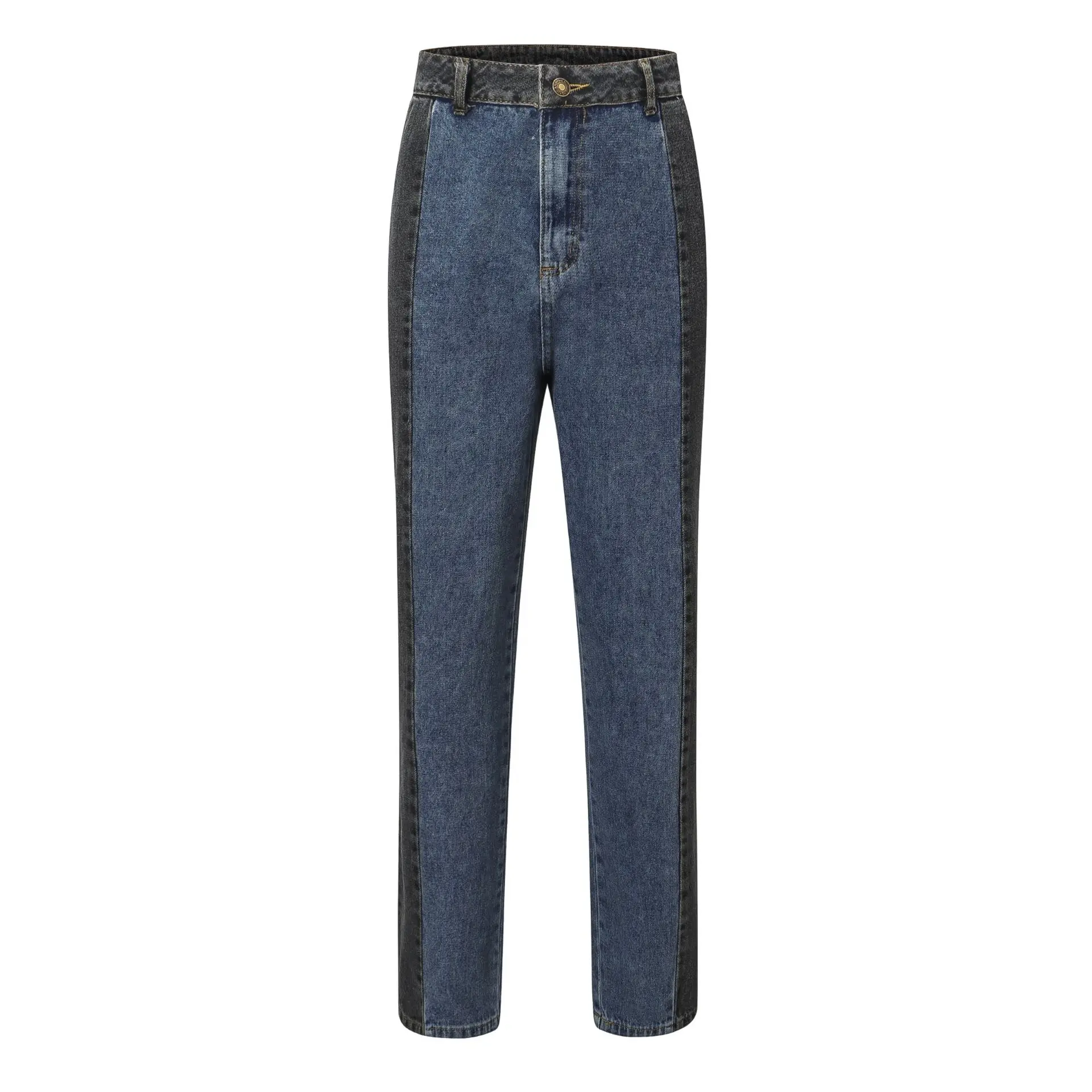 

High waist jeans Blue Black Patchwork Look slim Washed Fashion wear Streetwear Straight Baggy jeans Pants Denim pants for girls