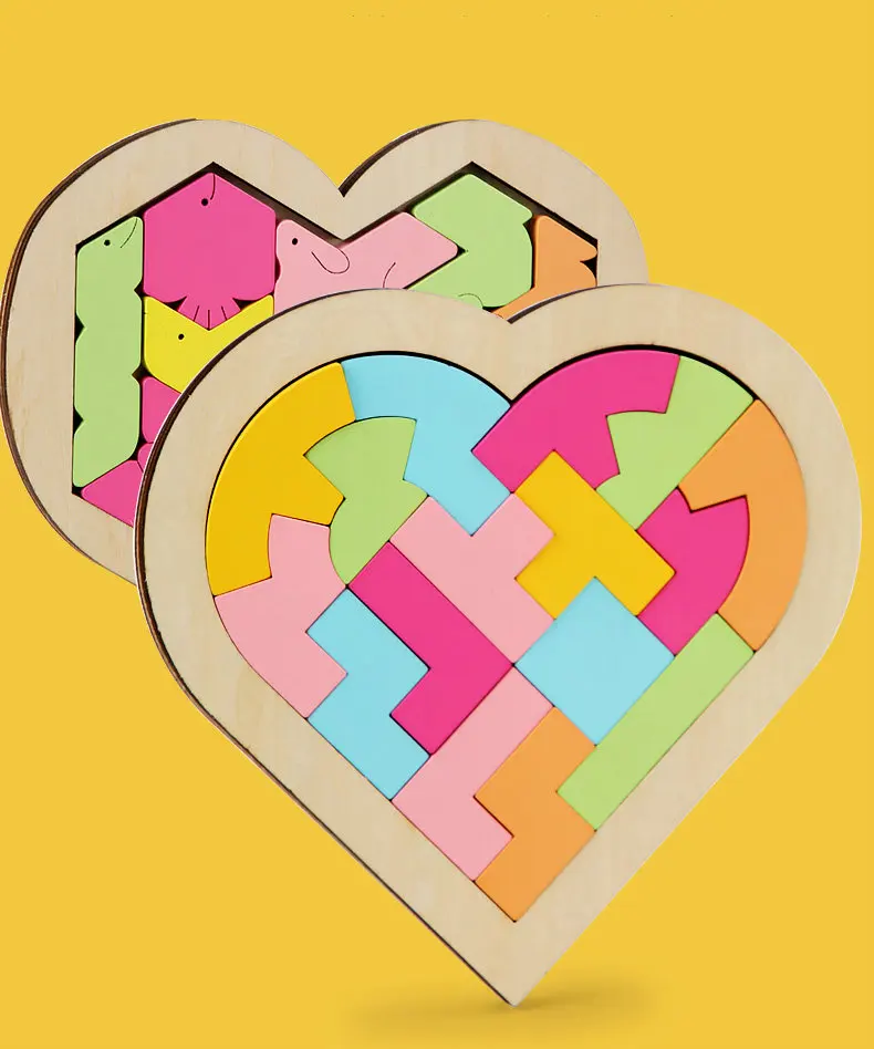 

Heart Shaped Puzzle Children's Early Enlightenment Training Jigsaw Tetris Game Baby Geometric 3d Puzzle Educational Wooden Toys