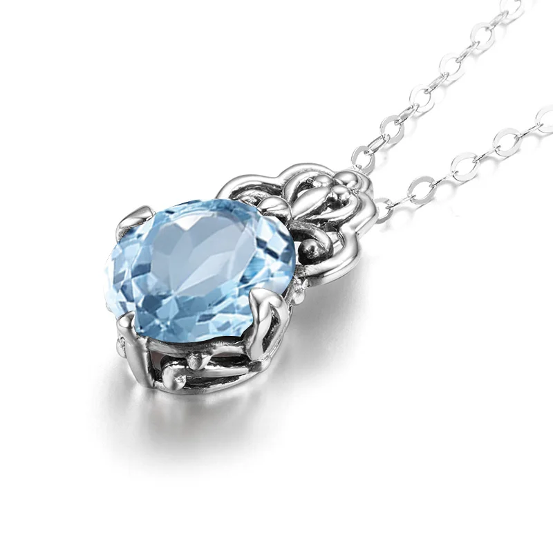 Подвеска из настоящего серебра 925 пробы Классическая овальная горка аквамарин