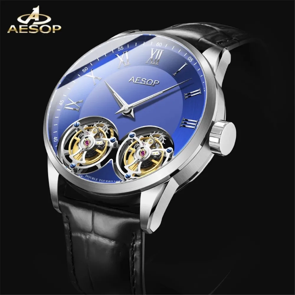 

AESOP Double Tourbillon Movement Men Mechanical Watches Male Skeleton Watch Luxury Sapphire Clocks montre homme Dropshipping