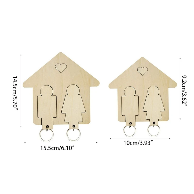 

Hot Selling Creative DIY Couple Wall Hanging Key Pendant Holder Wooden House Shape Home Decorations Keychain