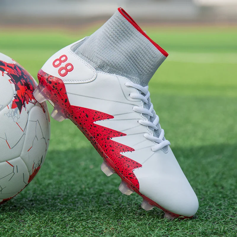 Мужские футбольные бутсы Бутсы длинные шипы TF лодыжки высокие кроссовки Мягкий