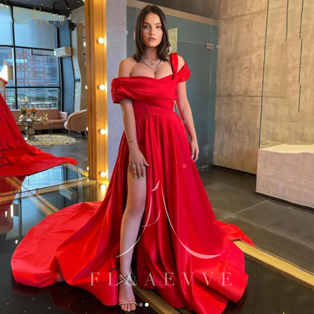 

One Shoulder Long Dress Side Split Red Satin Women's Evening Dress 2021 Formal Dresses Special Occasion Dresses Night Party Gown