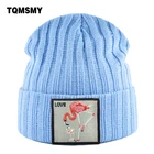 Шапки в стиле хип-хоп для мужчин, вязаные шерстяные теплые шапки, Новое поступление осенне-зимних шапочек, женская шапочка с вышивкой и нашивкой фламинго, облегающие шапки