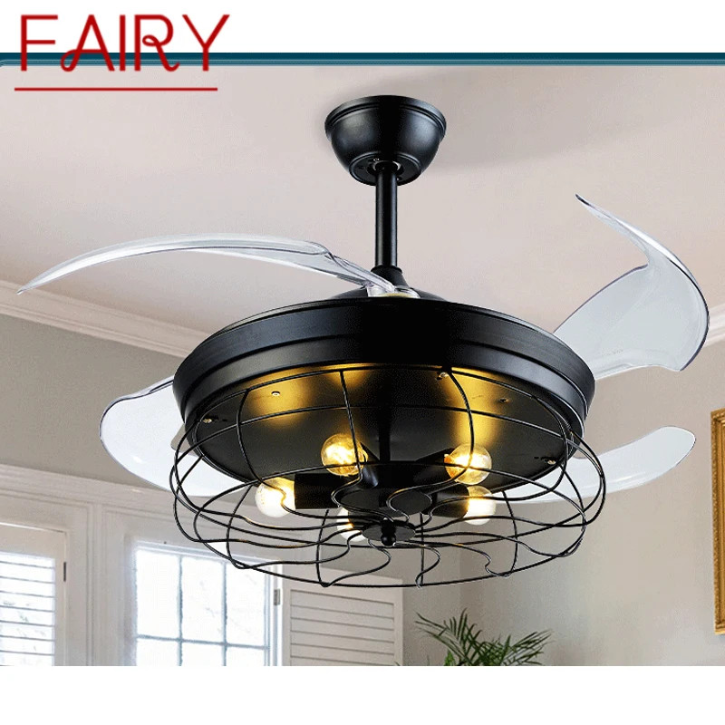 

FAIRY Contemporary LED Ceiling Lamp With Fan Black Invisible Fan Blade 220V 110V For Home Dining Room Bedroom Restaurant