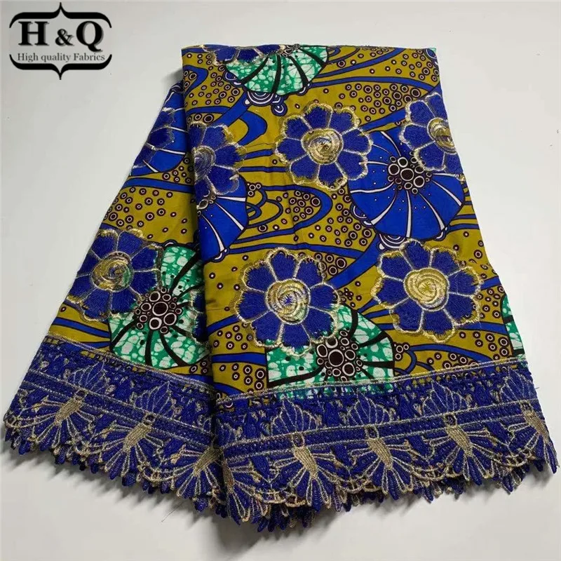 

H&Q beautifical african batik lace wax fabric 2021 high quality 100% cotton embroidery laces wax for party 6 yards/piece H0413