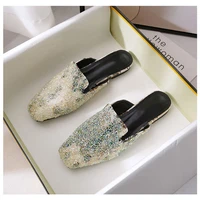 summer rhinestone flowers womens slippers outdoor women slippers flat muller slippers fashion sandals fashion leather shoes