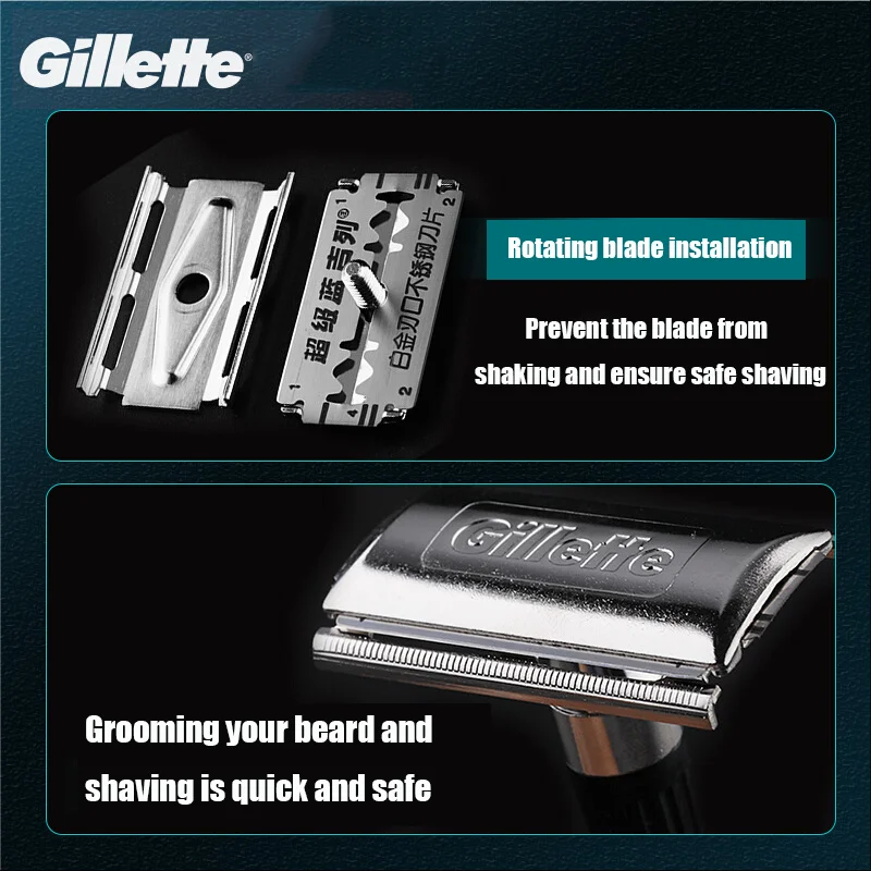 

Super blue Gillette manual razor platinum double-sided blade vintage classic shave smooth and easy to shave classic and durable