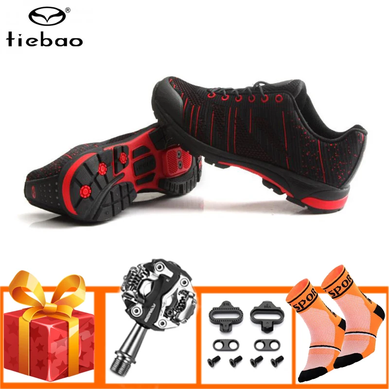 

TIEBAO Leisure Cycling Shoes Flying Woven Sapatilha Ciclismo Mtb SPD Pedals Self-locking Breathable Athletic Bicycle Riding Shoe
