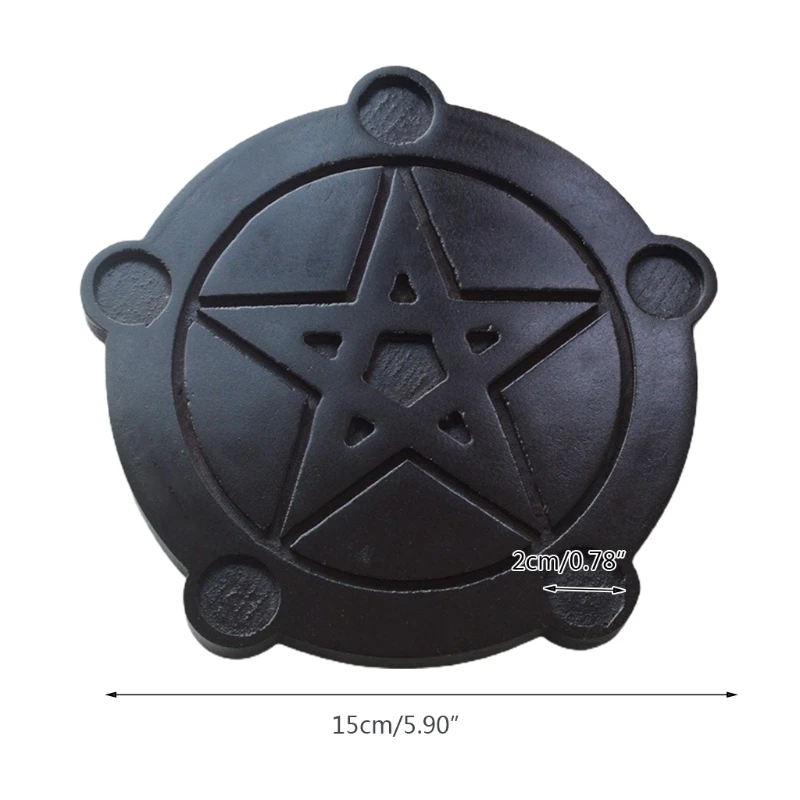 

Wooden Ma-gic Table with Candle Holder, Astrology Pentacle Altar Plate, Divination Ornaments Ta-rot Supplies G99D