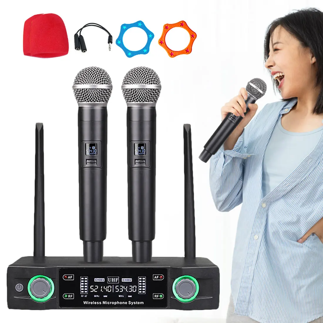 

Handheld Microphone Dual Wireless Microphone Professional UHF Cordless Dynamic Mic System