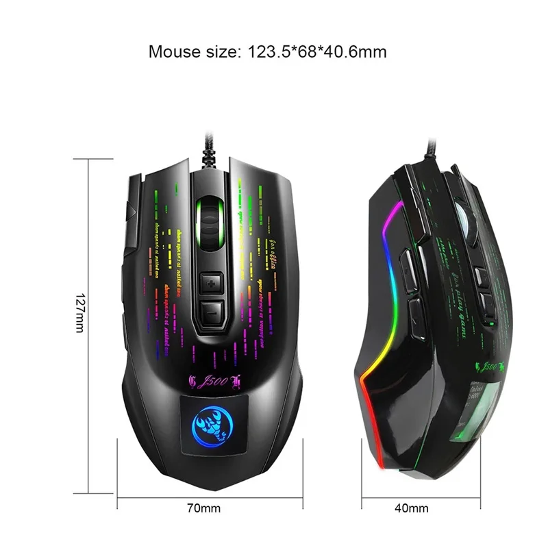 

J500 USB Wired Gaming Mouse RGB Gaming Mouse with Display Screen Six Adjustable DPI for Desktop Laptop