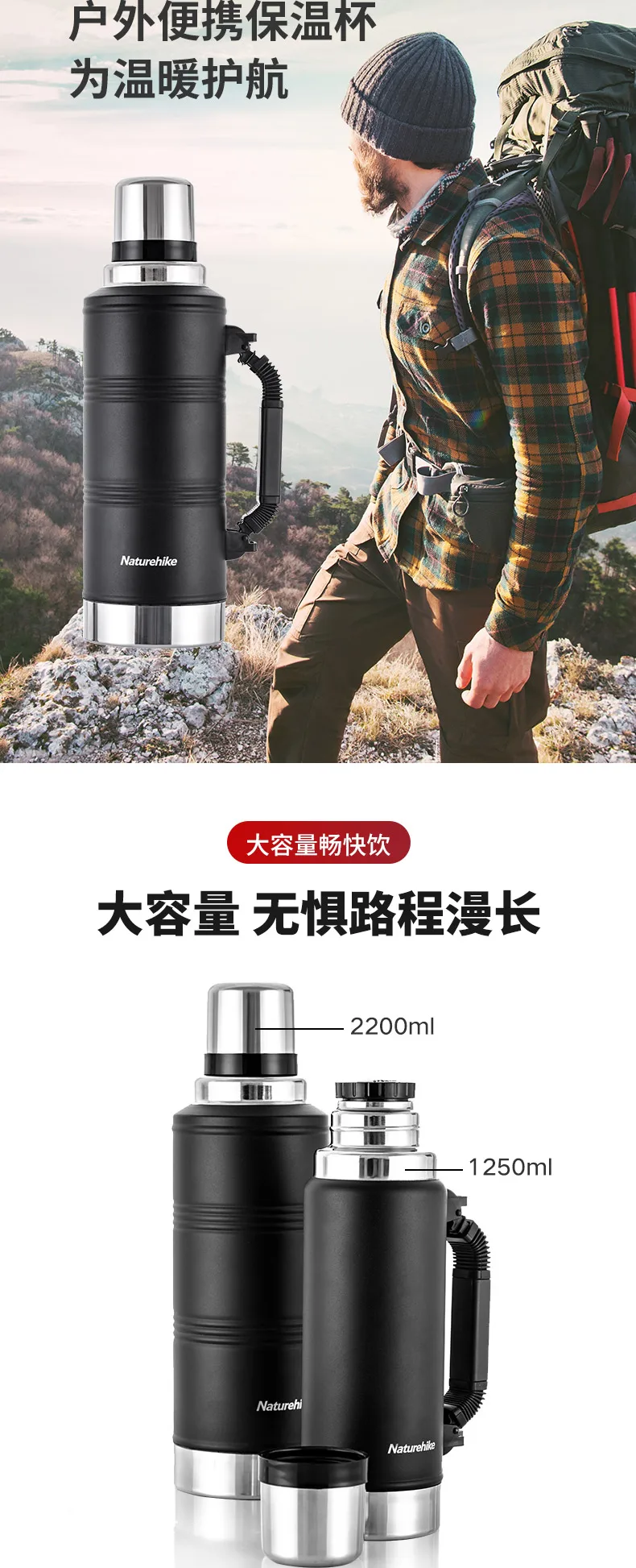 NatureHike 1.2L наружная двухслойная Вакуумная бутылка из нержавеющей стали, спортивные бутылки, вакуумная колба для кемпинга, термальная бутылка для воды