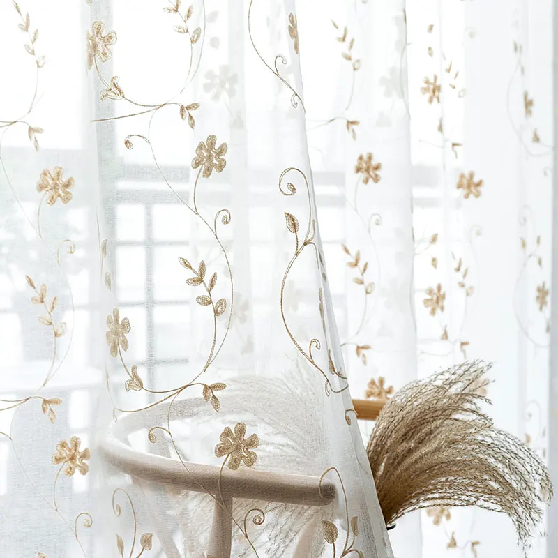 Тюлевые шторы с цветочной вышивкой для окна гостиной винтажные прозрачные