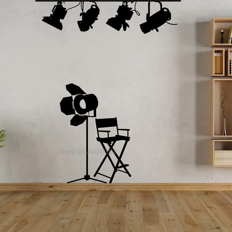 

Кино огни и режиссеров стул Наклейка на стену Съемный Wall Art Стикеры несколько Цвета дома Театр фильм Комнаты Настенный декор LL2161