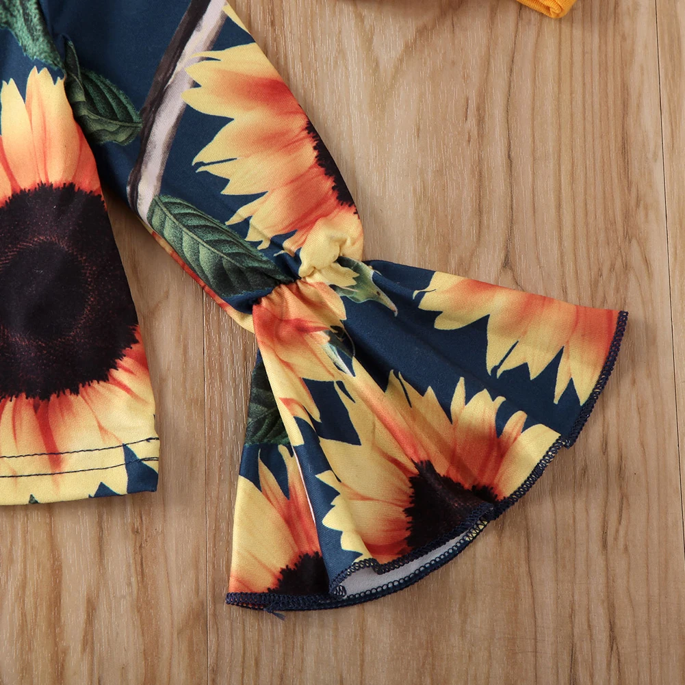 Модная детская одежда для маленьких девочек наряды с подсолнухами 3 шт. кроп-топы