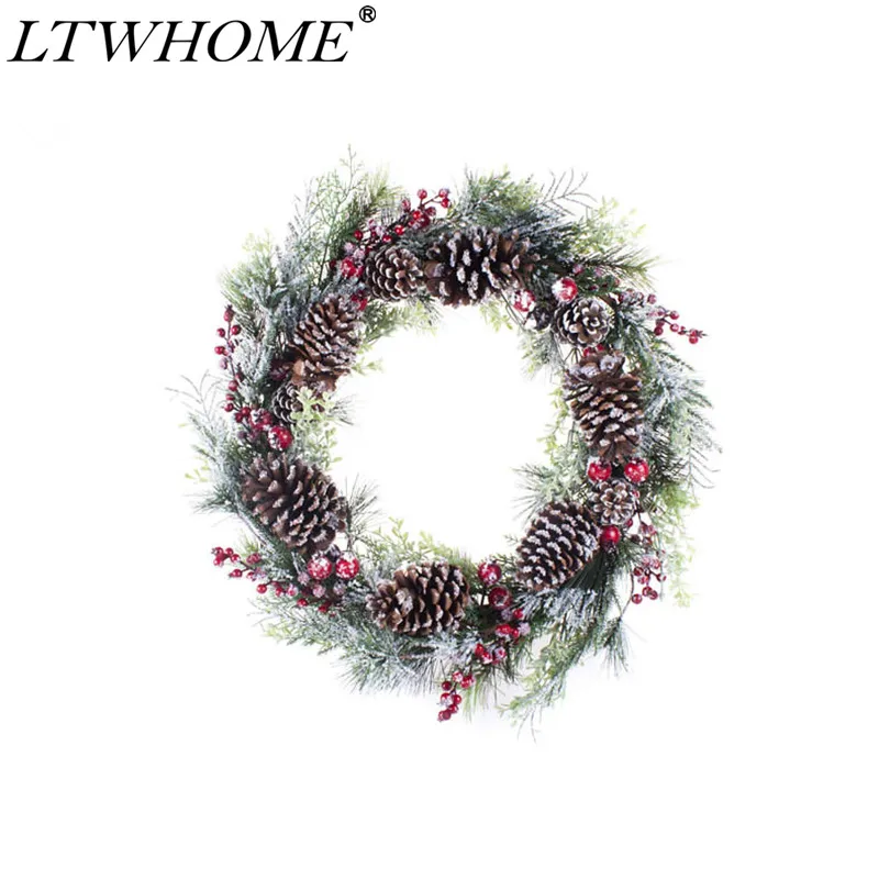 

LTWHOME WHCMA 21 Inch Handmade Christmas Wreath with Pine Cones, Pine Needles, Berries for Front Door, Wall, Mantelpiece, Window