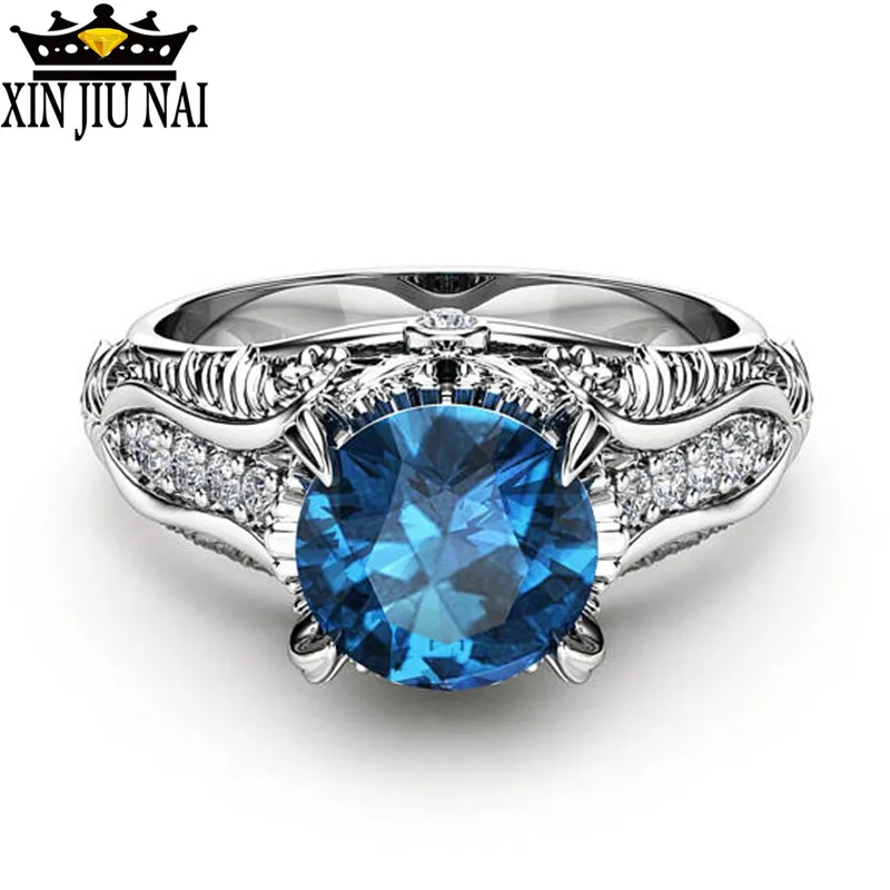 2018 винтажное обручальное кольцо с синим Цирконом серебряного цвета женское