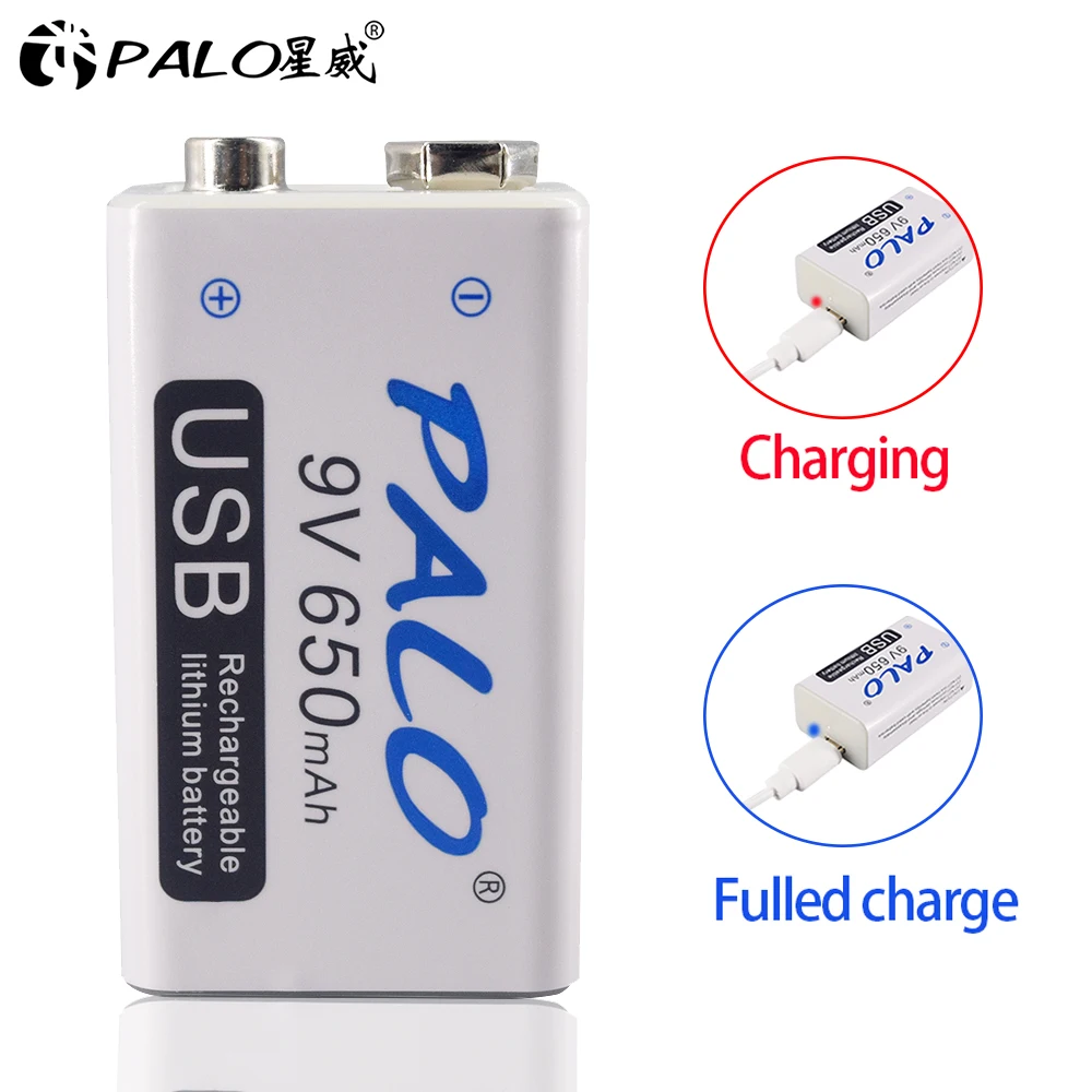 Литиевая аккумуляторная батарея 9 В 6F22 быстрая зарядка от USB 1-16 шт. 650 мАч |