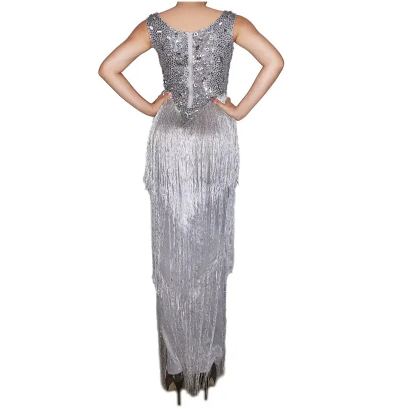 

Charming O Neck Sleeveless Women Dance with Luxurious Tassel 2020 Rhinestone Bodysuit Jazz DJ Performance Wear Outfit