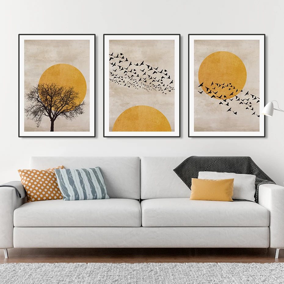 Sun Silhouette Scandinavian Design Burnt Orange Canvas Painting Wall Art Posters and Prints Picture for Living Room Home Decor | Дом и сад
