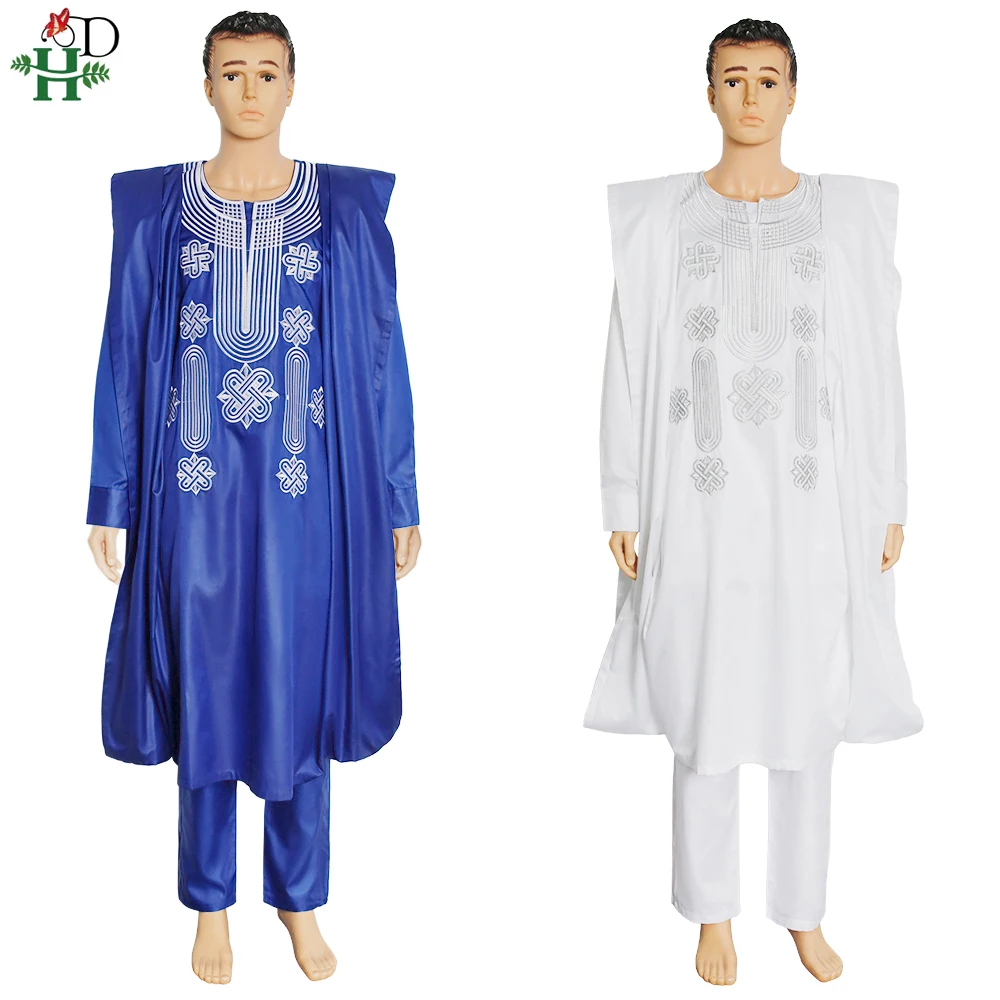 H&ampD African Suit For Men Robe Shirt Pants Set Long Sleeve Tops Embroidery Agbada Clothes Boubou Africain Homme Traditional Robes |