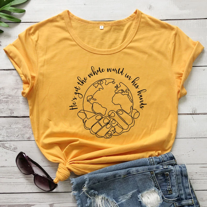 

He's Got The Whole World In His Hands T-shirt Unisex Religious Christian Church Tshirt Trendy Women Graphic Jesus Faith Tee Top