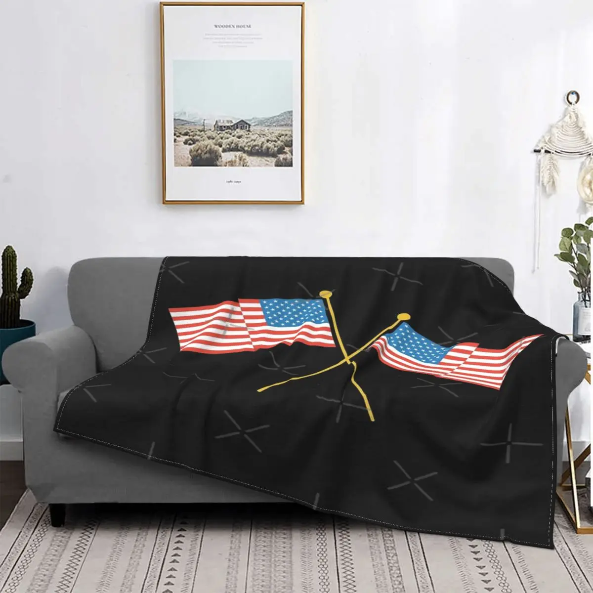 

Manta de dos banderas pequeñas de USA, colcha de cama a cuadros, cubierta de playa, manta de picicnic, manta pickick