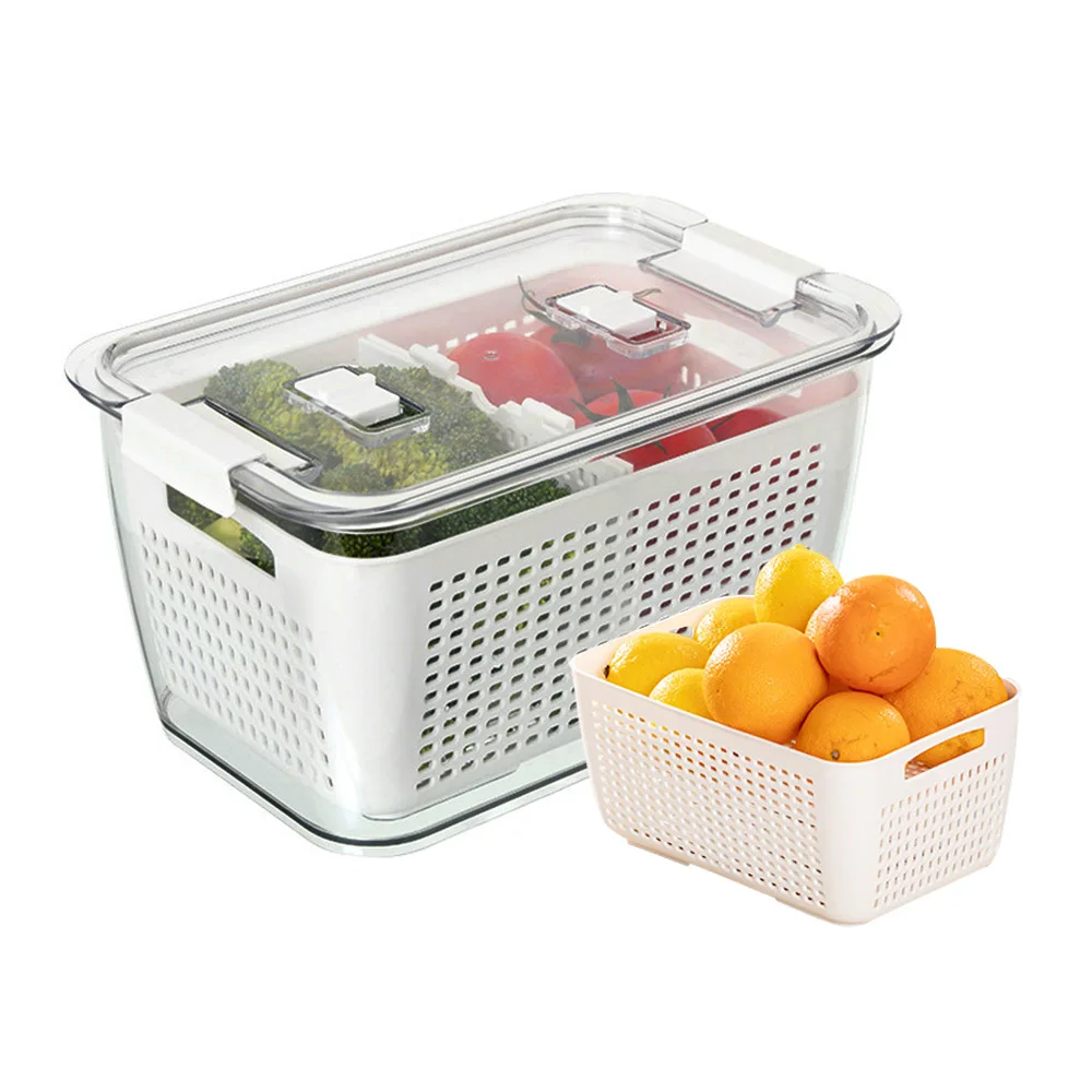 

Fridge Storage Box Refrigerator Fresh Vegetable Fruit Boxes Drain Basket Storage Containers With Lid Kitchen Tools Organizer