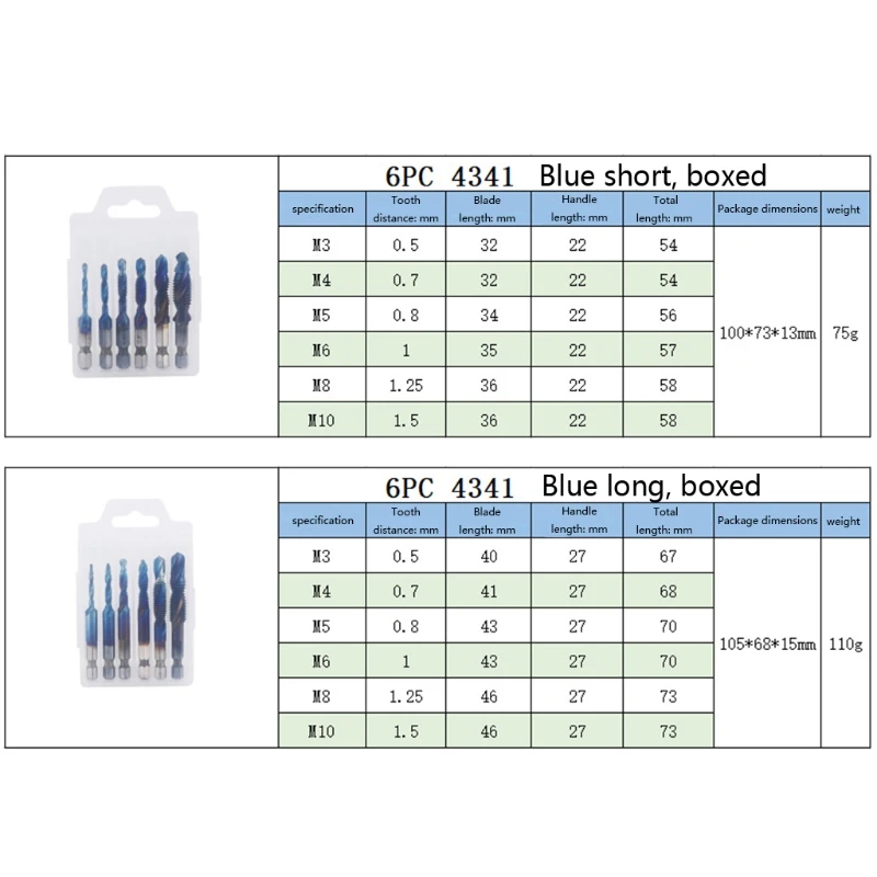 

Drill Tap Bits Set HSS Combination Drill & Tap Bit Set Screw Tapping Bit Tool Hex Shank Tool Kit Metric Thread