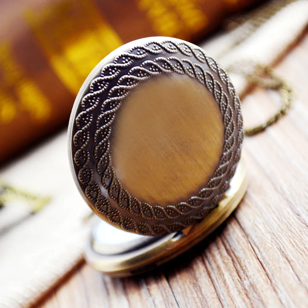 Резные винтажные кварцевые карманные часы Античная Бронза Полые ожерелье