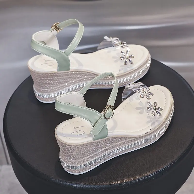 

2021 Summer Comfort Shoes for Women High Heel Sandals All-Match Espadrilles Platform Suit Female Beige Open Toe Muffins shoe Clo