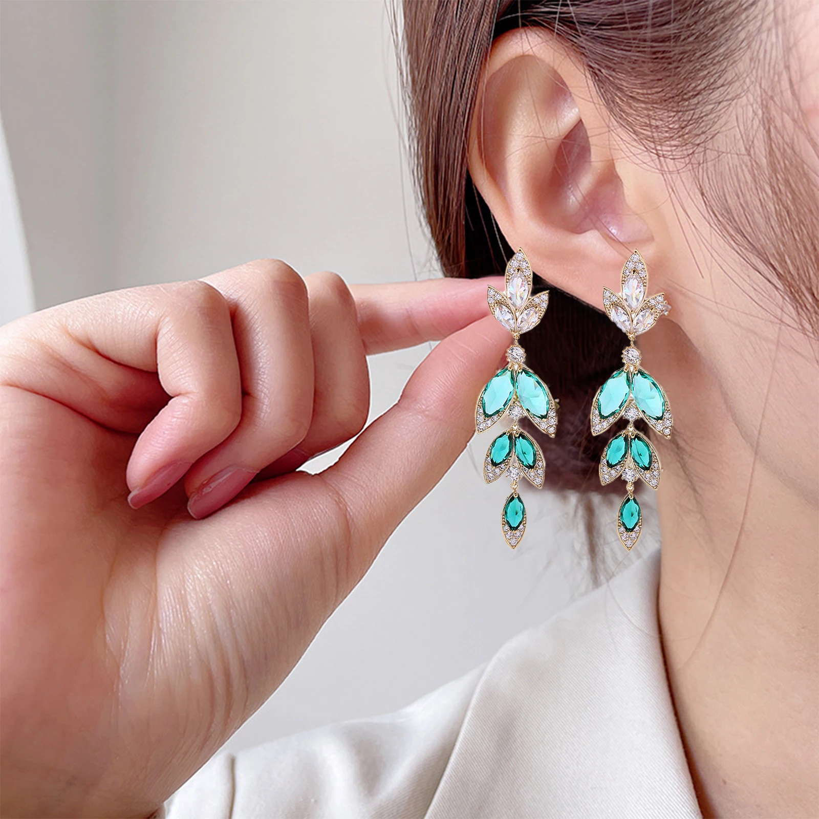 

Drop Dangle Earrings Flower Leaf Zircon Eardrops Gold Plated Leaf Zircon Earring